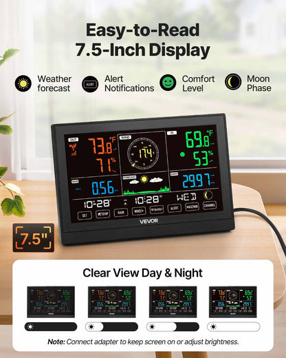 🌦️ WiFi Väderstation 5-i-1 & 7.5” HD-Display