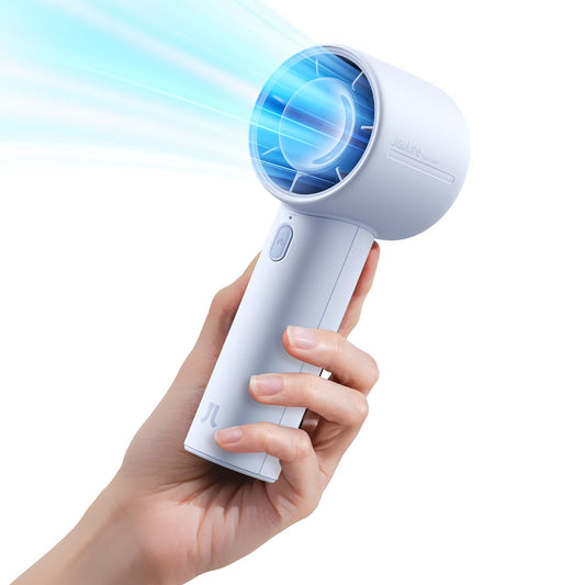 JISULIFE Handheld Turbo Fan, 5000mAh Rechargeable Portable Fan, Up to 28H Runtime, 5-Speed Powerful Airflow, Mini Personal Fan for Travel Outdoor Camping Beach Makeup, Gifts for Women, Men (Gray)