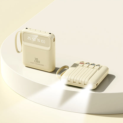 Mini powerbank 20 000mah med inbyggda sladdar beige
