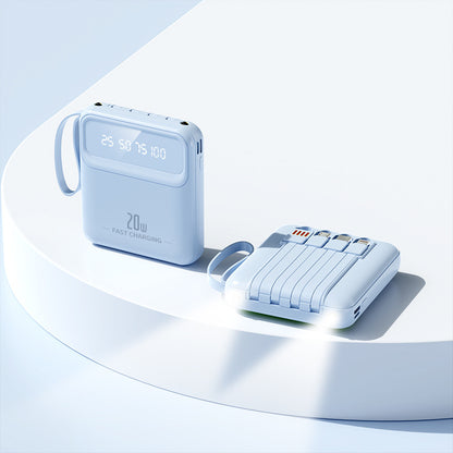 Mini powerbank 20 000 mah med inbyggda sladdar Ljusblå