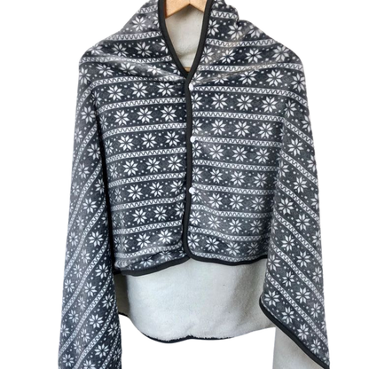 Värmeponcho vinter mönster gråvit