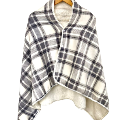 Gråvitrutig värmeponcho