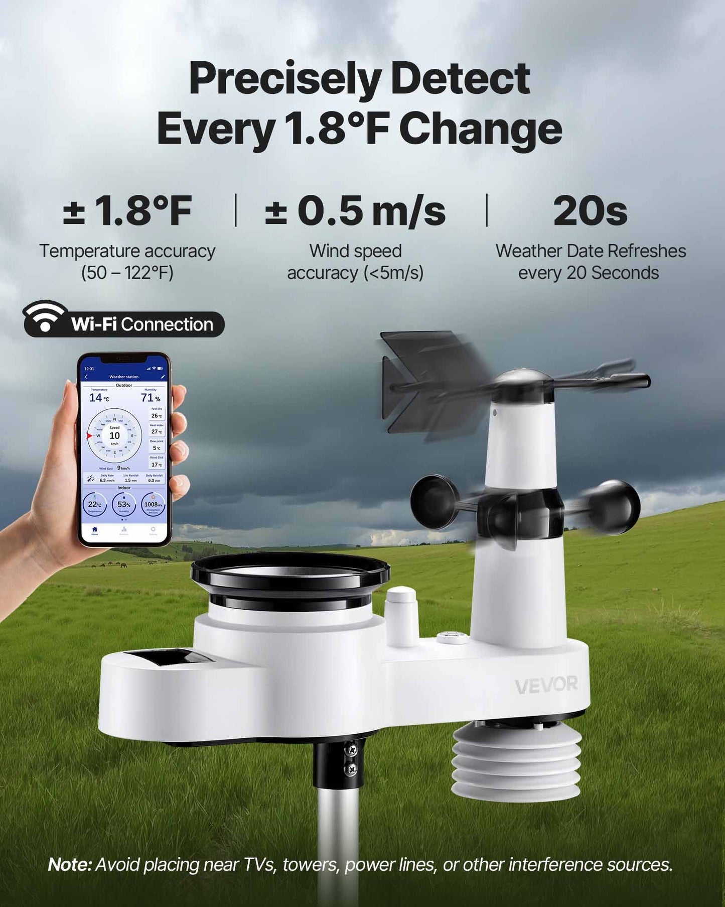 🌦️ WiFi Väderstation 5-i-1 & 7.5” HD-Display
