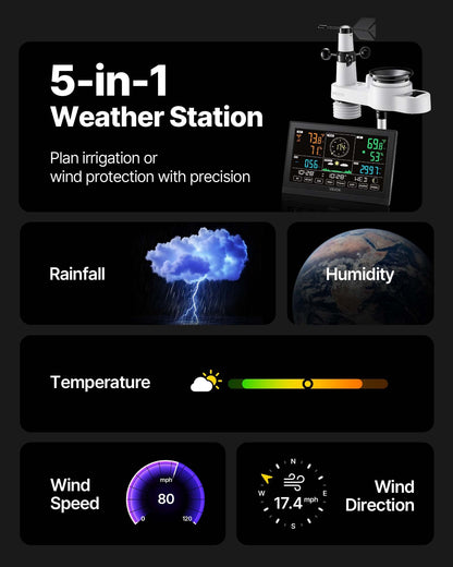🌦️ WiFi Väderstation 5-i-1 & 7.5” HD-Display